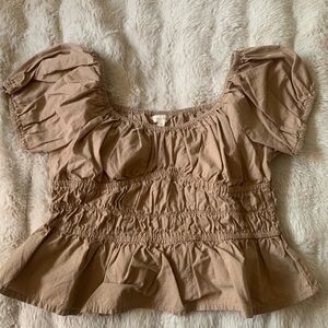 Elegant Tan Ruched Blouse